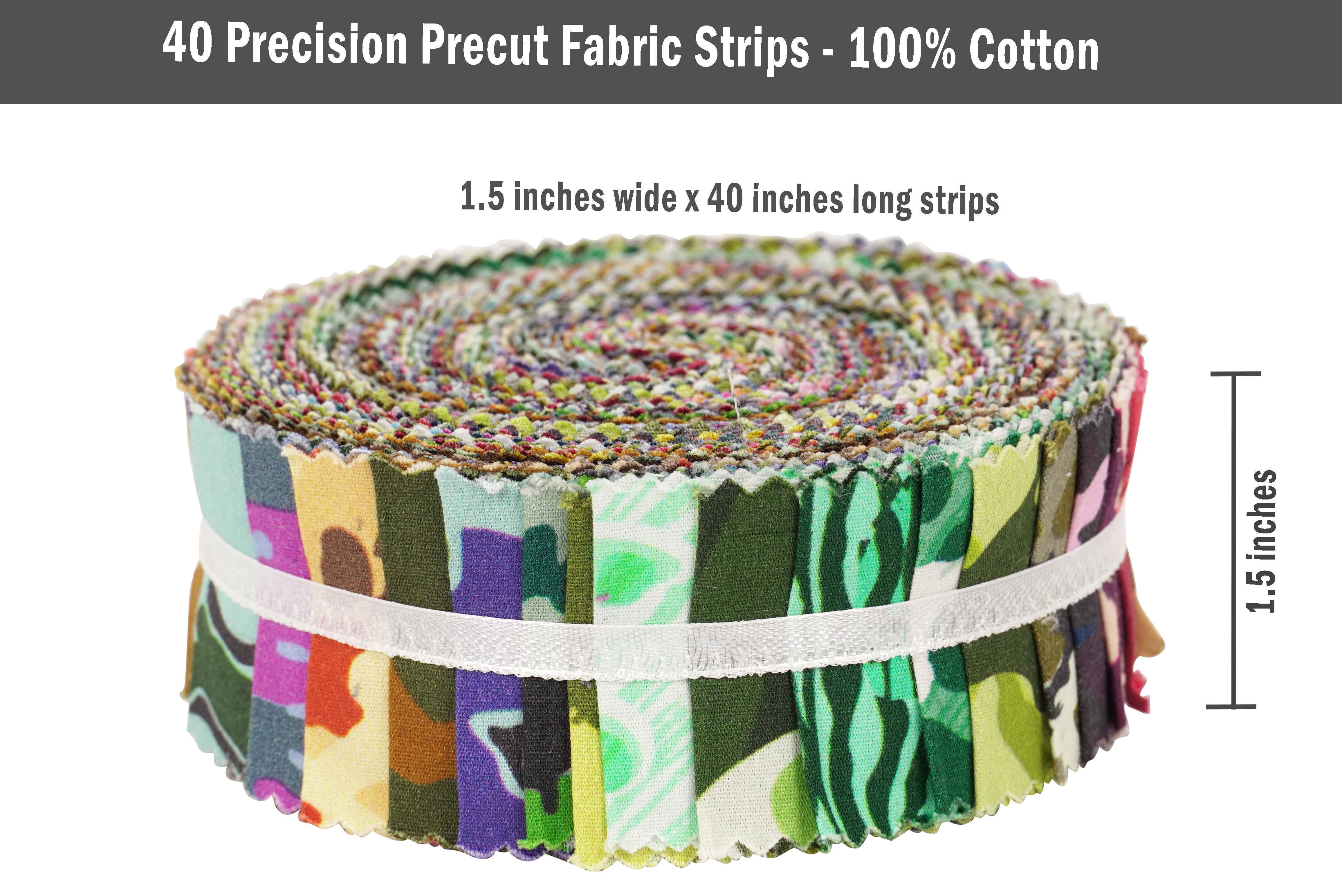Soimoi 40Pcs Camouflage Print Precut Fabrics Strips Roll Up 1.5x42 inches Cotton Jelly Rolls For Quilting - Multicolor