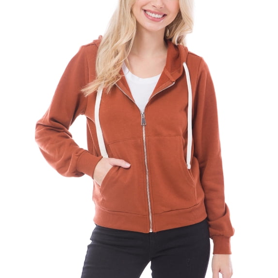 Made by Olivia Women's Solid Basic Long Sleeve Zip Up Fleece Jacket