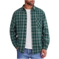 thumbnail image 2 of Aobny Pocket Mens Tshirt Plaid Chambray T-Shirt Polos Big & Tall Collared Long Sleeve T-Shirts for Man,Green,5XL, 2 of 5