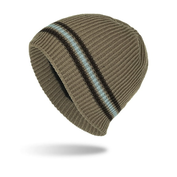 Idoravan Beanie Hats for Women Winter, Men's and Women's Striped Fashionable Windproof Knitted Plush Thick Pullover Hat Warm Ear Protection Knitted Hat Khaki