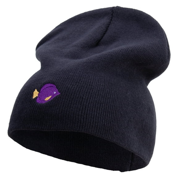 Purple Tang Embroidered Big Size Superior Cotton Short Knit Beanie - Navy XL-3XL