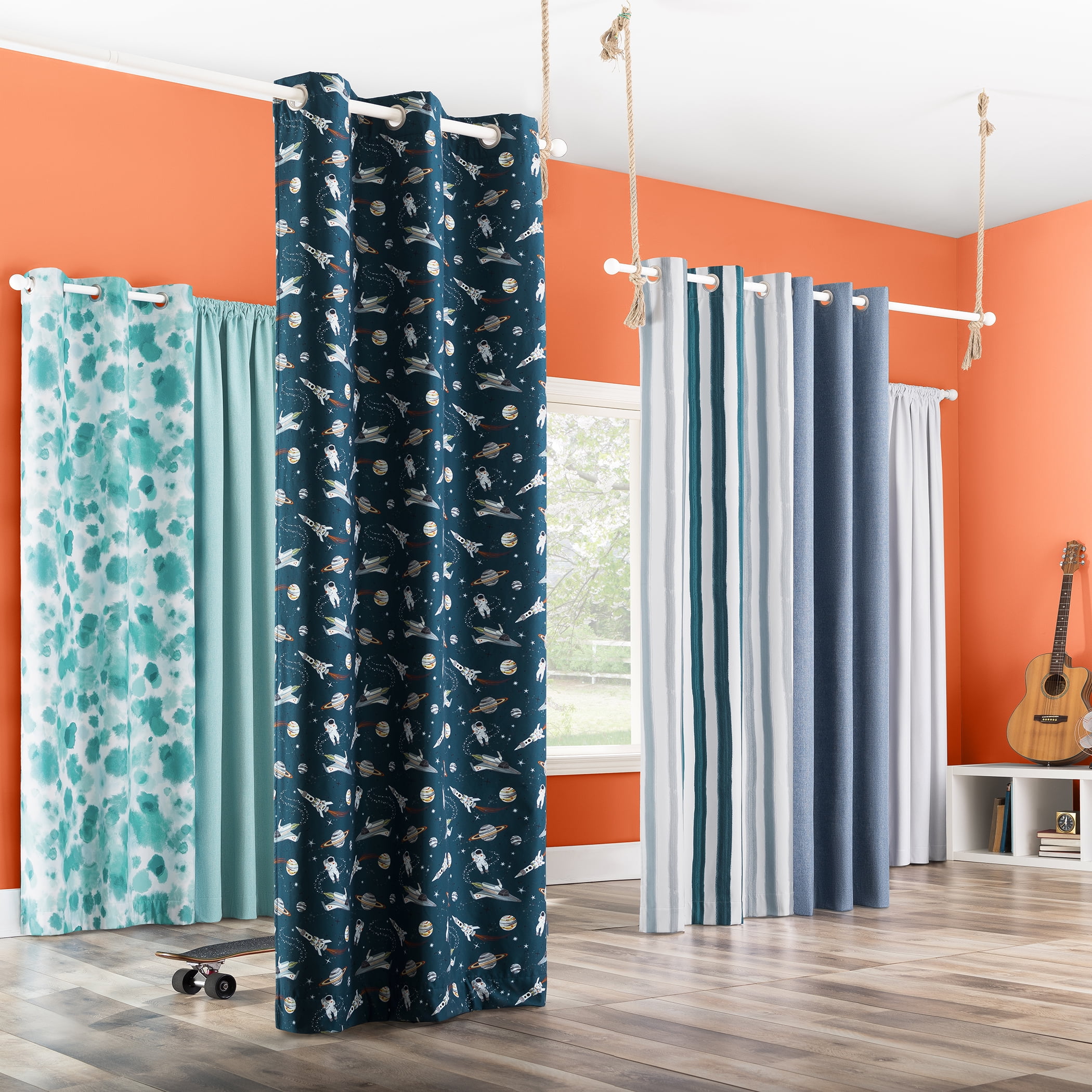 Sun Zero Tie Dye Print 100% Blackout Grommet Single Curtain Panel, 40" x 84" in Surf Blue