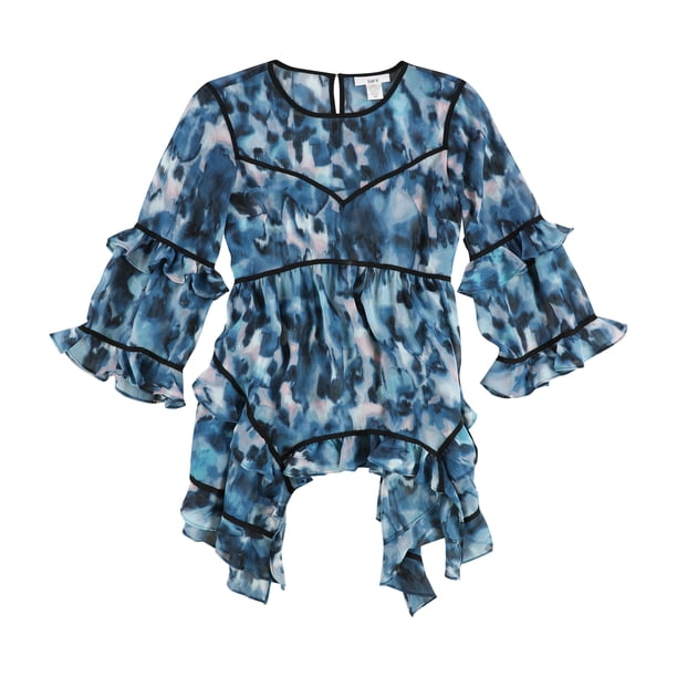 Blusa de punto estampada con volantes bar III para mujer azul mediana