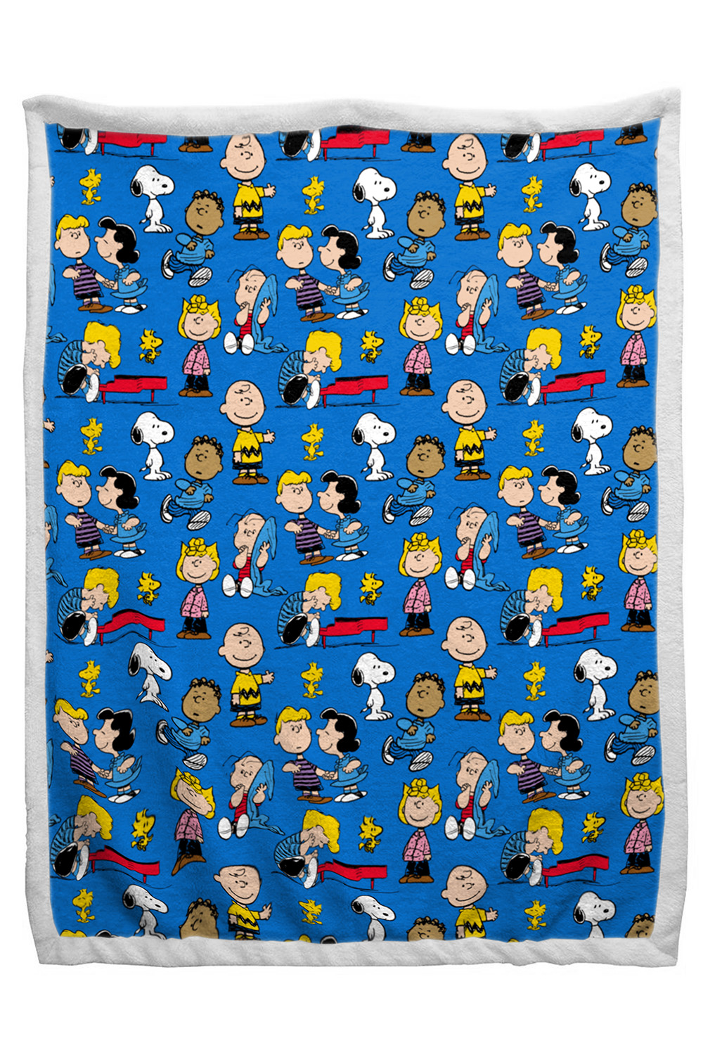 Peanuts The Whole Gang Sherpa Back Throw Blanket, 60 x 90, Microfiber, Blue
