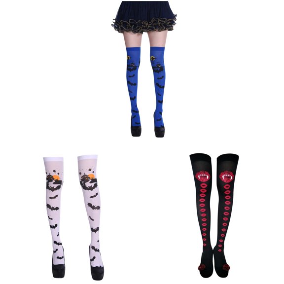 WHEANG 3PC Thigh High Socks for Women Comfortable Stretch Printed Halloween Socks Over The Knee Socks Holiday Dress Up Thigh High Socks One Size*1 One Size*1 One Size*1 Multicolor