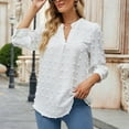 thumbnail image 2 of WREESH Womens Pompom Shirt 3/4 Sleeve V-Neck Chiffon Blouse Dot T-Shirts Casual Work Blouse Tops White, 2 of 8