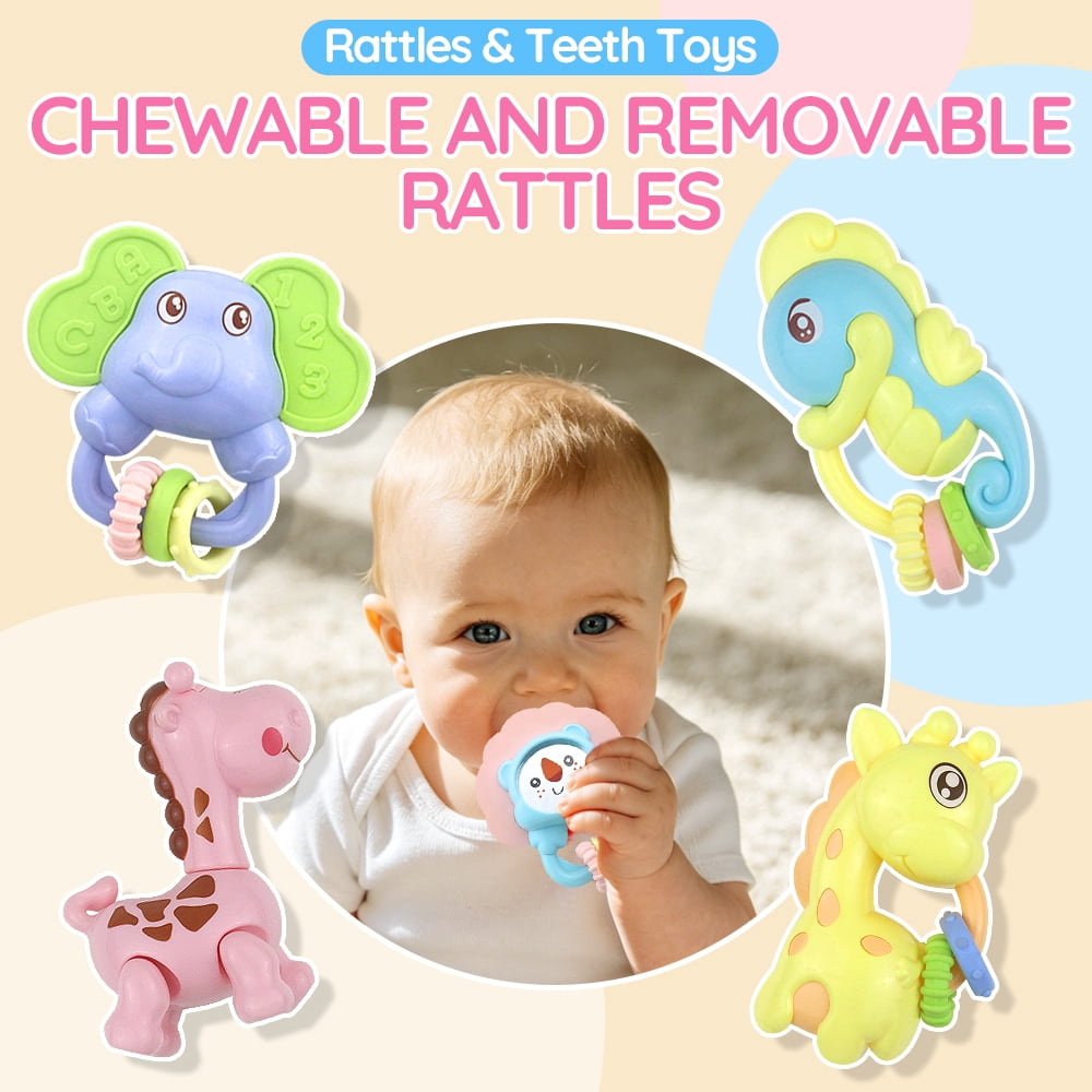 Baby Crib Mobile with Remote Control, Music, Star Planet Projector, 360° Rotation - Pink Musical Baby Mobile with Detachable Chewable Rattles & Teethers
