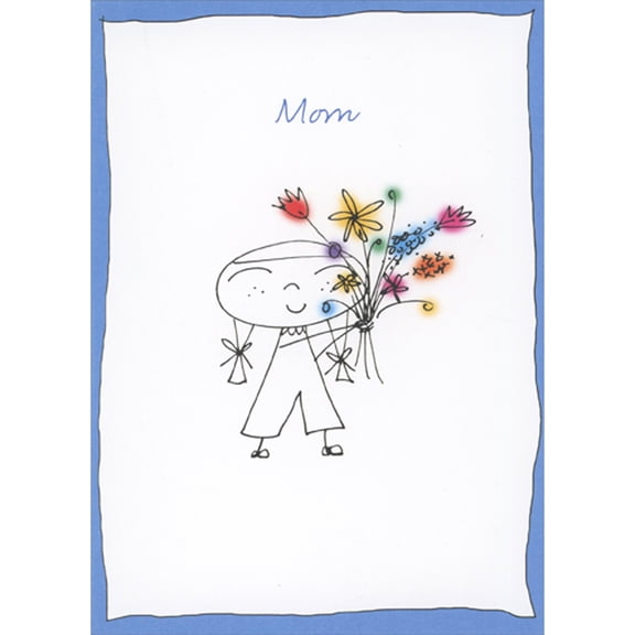 RSVP Line Art Daughter Holding Colorful Wildflowers Mother's Day Card from Daughter
