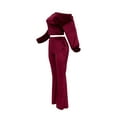 thumbnail image 4 of Seyurigaoka Women Juniors Solid Color Leisure Suit, Puff Sleeve Short Tops, Bell-bottomed Pants, 4 of 8
