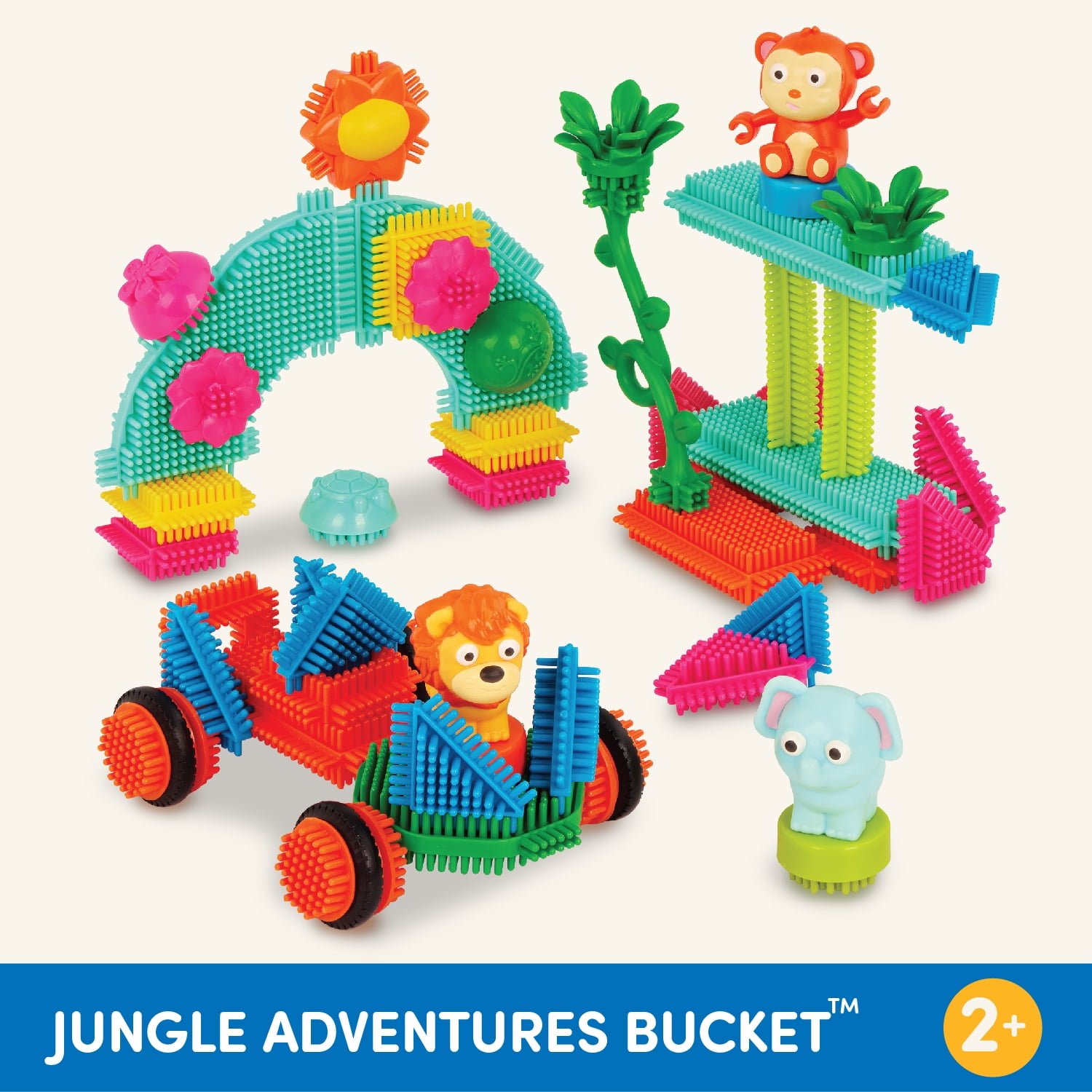 Battat Bristle Blocks Jungle Adventures 54 Plastic Sensory Blocks, Toddler and Preschool Toys