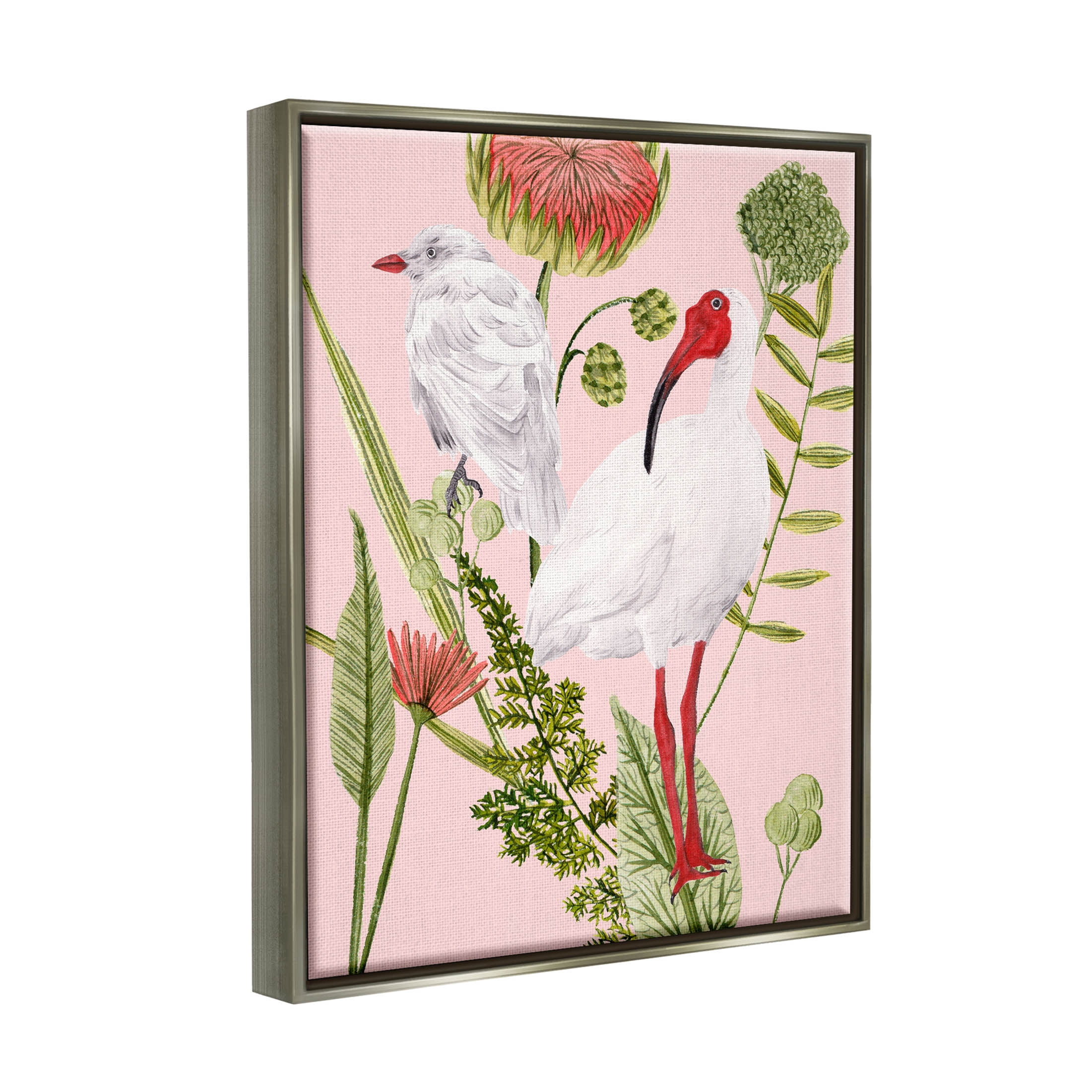 Stupell Industries White Ibis Floral Arrangement Graphic Art Luster Gray Floating Framed Canvas Print Wall Art, Design by Melissa Wang