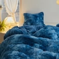 thumbnail image 4 of Wajade Plush Duvet Cover Set 3 Piece - Luxury Ultra Soft Fluffy Fuzzy Comforter Cover with 2 Pillow Shams Faux Fur Bedding Set, Blue White Tie Dye,King Size, 4 of 6