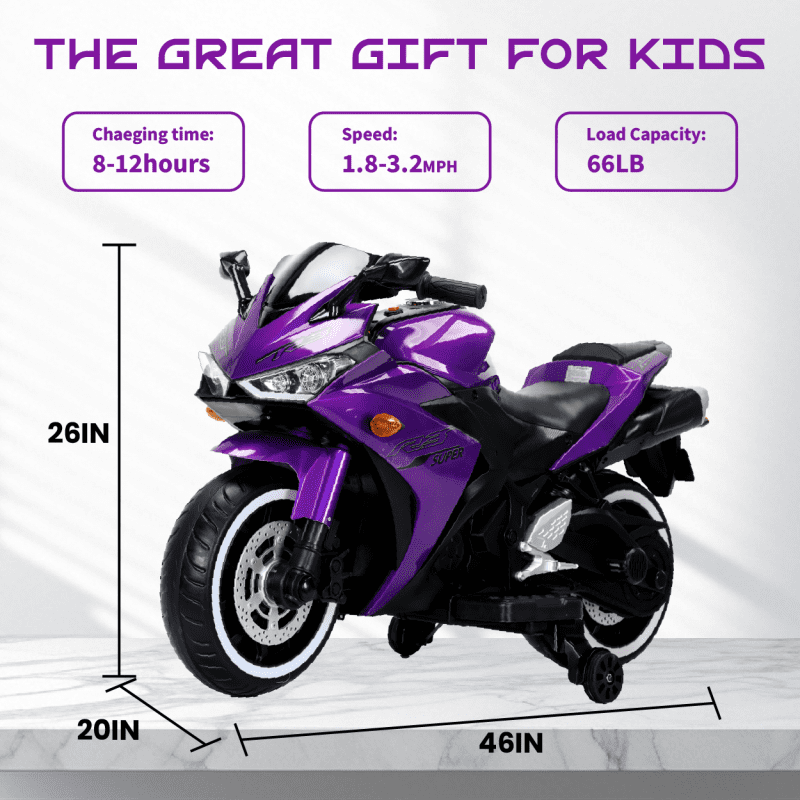 2 Seats Kids Motorcycle, 12V Ride On Electric Motorcycle, Kids Motorbike with USB, Bluetooth, Light, Storage Box, Motorcycle for Kid Aged 3+ (Purple)