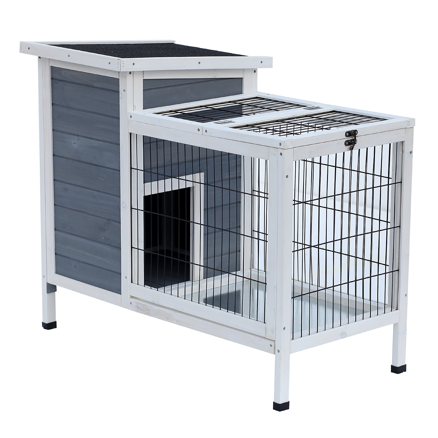 PawHut 36" Raised Outdoor Weatherproof Wooden Rabbit Hutch Bunny Cage