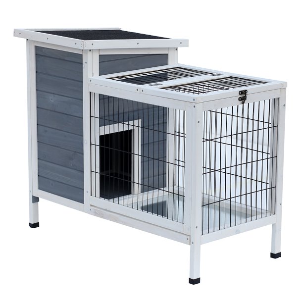 PawHut 36" Raised Outdoor Weatherproof Wooden Rabbit Hutch Bunny Cage