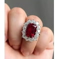 thumbnail image 3 of Beautiful 3Ct Cushion Cut Simulated Red Ruby Diamond Halo Wedding Women's Ring 14K White Gold Plated 925 Sterling Silver, 3 of 3