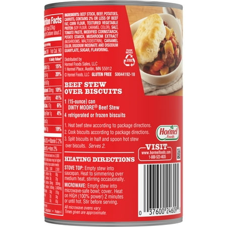 DINTY MOORE Beef Stew with Potatoes & Carrots, Shelf-Stable, 10 grams Protein Per Serving, 15 oz Steel Can