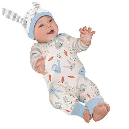 

Infant Toddler Baby Boy Girl Easter Outfit Long Sleeve Shirts Romper Rabbit Carrot Printed Romper Jumpsuit+Bunny Ear Hat