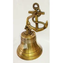 Antique Brass Anchor Ship Bell – Nautical Wall Décor with Rope Pull | Maritime Brass Bell for Home, Bar, Restaurant, Office