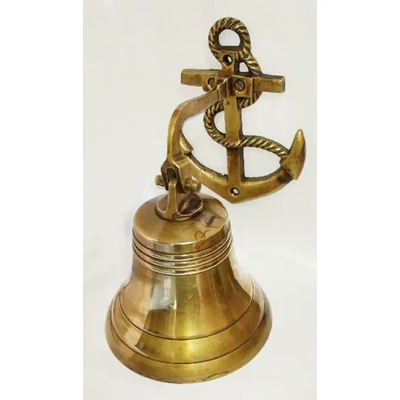 Antique Brass Anchor Ship Bell – Nautical Wall Décor with Rope Pull | Maritime Brass Bell for Home, Bar, Restaurant, Office