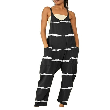 

Womens Jumpsuit Clearance Pattern Bib Pants Coverall With Pockets Bodysuit One-Piece Leotard Ladies Pants Bodysuit Shapewear for Women Black Xl