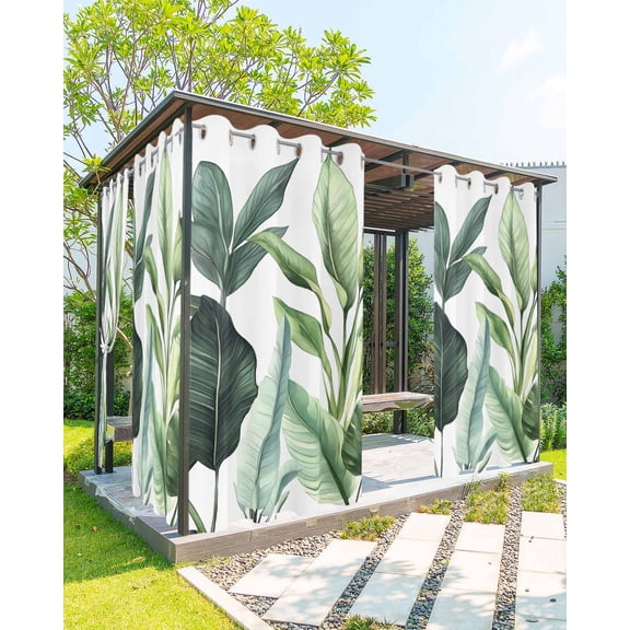 nqOlkjepod Outdoor Curtains for Patio Waterproof, Palm Leaves Outdoor Privacy Panels Grommet, Simple Summer Botanical Tropical Plants Blackout Outside Curtains for Porch/Cabana 54"x95", 1 Panel