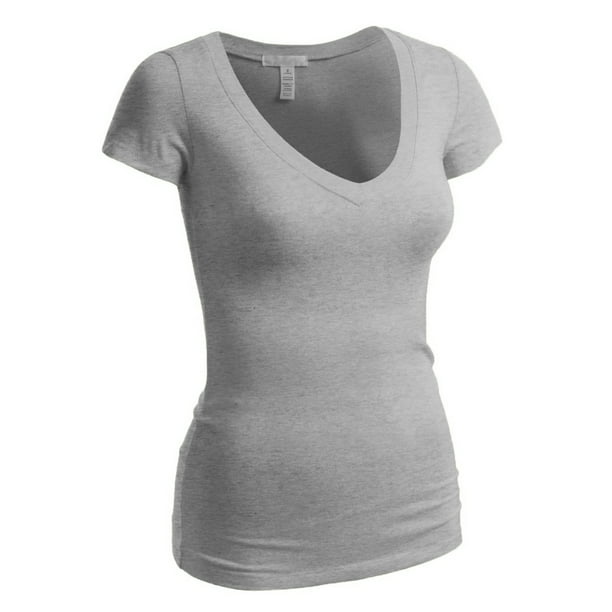 Emmalise Women's Short Sleeve T Shirt V Neck Tee (Heather Gray, Medium ...