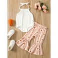 thumbnail image 2 of Bagilaanoe 2PCS Baby Girl Summer Outfit Sets Ribbed Knit Halter Sleeveless Romper Tops Leopard/Sunflower Printed Flared Pants, 2 of 9
