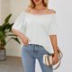 thumbnail image 2 of Top de verano para mujer, blusa holgada de manga corta con volantes, cuello redondo y hombros fruncidos, color blanco S, 2 of 6