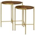 thumbnail image 1 of Tables Gigognes Rondes 2 Pcs, Fer Doré, Bois de Manguier Moderne, Brun Chaud, 1 of 9