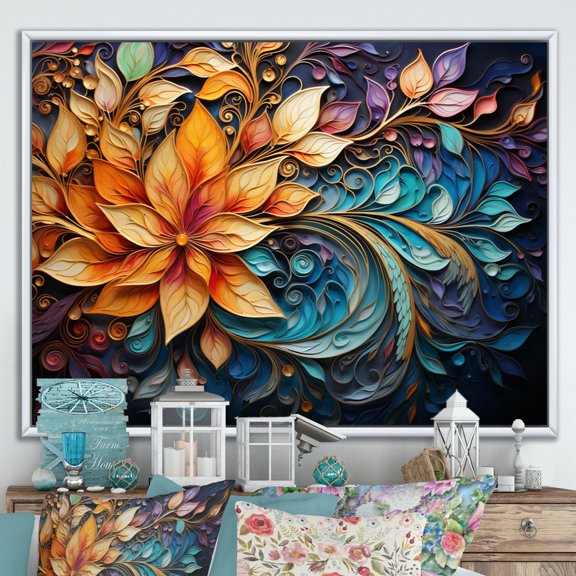 Designart "Mystic Rangoli Colorful Indian Artistry I" Indian Art Floater Framed Wall Decor