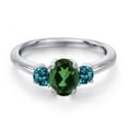thumbnail image 3 of Gem Stone King 925 Sterling Silver Emerald Envy Mystic Topaz and London Blue Topaz Engagement Ring for Women | 1.24 Cttw | Oval 7X5MM | Gemstone November Birthstone | Size 7, 3 of 6