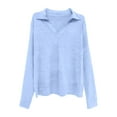 thumbnail image 4 of Arlun 2025 Fall Winter Womens Polo T-Shirts Long Sleeve Banded Bottom Solid Color Tops Business Casual Collared V-Neck Pullovers Loose Soft Comfortable Tee Shirts Sky Blue S, 4 of 4