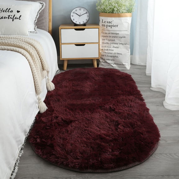 XIPYYKM Soft Washable Shaggy Rug, Bedroom Rug 24 x 16 Inch, Non-Slip Oval Carpet Area Rug for Bedroom Bedside, Living Room Home Decor