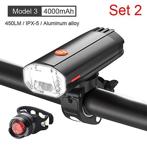 Juego de luces delanteras de bicicleta 400lm, luz de bicicleta Mtb recargable con luz trasera de 3 modos, luz led para ciclismo Feliz Sencillez