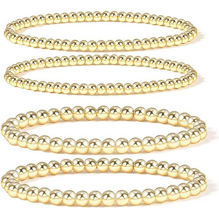 14k Gold Bead Bracelet, Gold Beaded Bracelet Stack, Womens Gold
