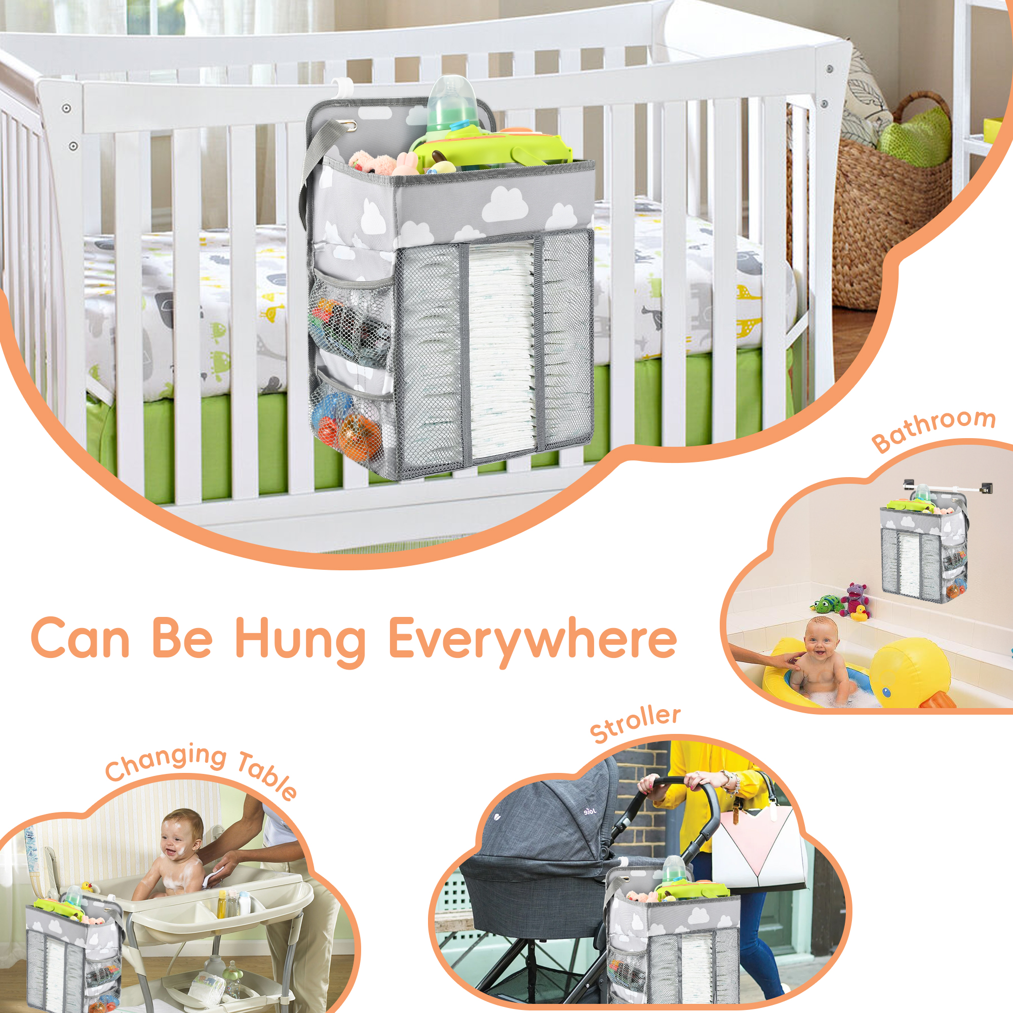 BUSATIA Hanging Diaper Caddy Organizer, Gray photo 2