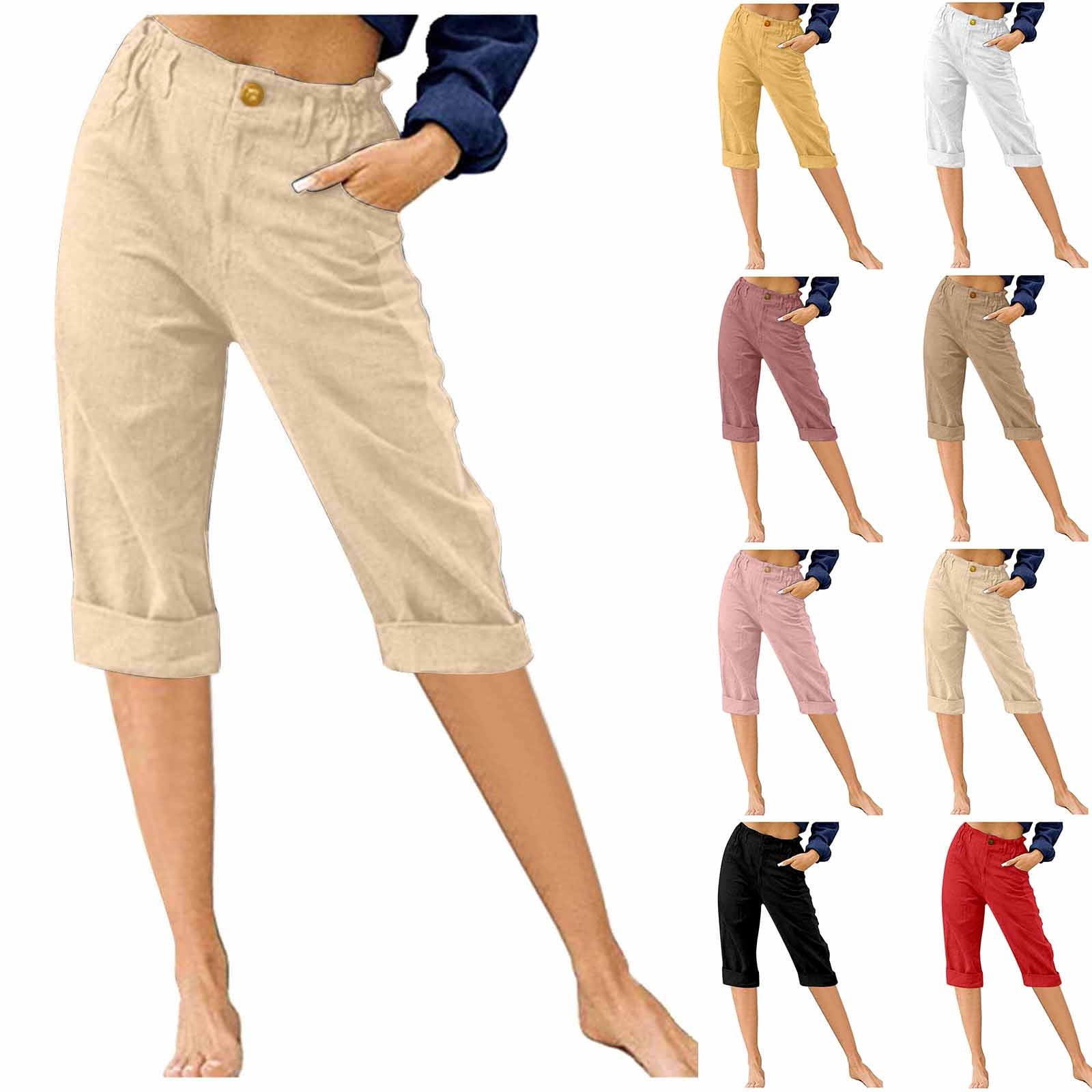 Dyegold Capris For Women Plus Size Summer Casual Wide Leg Cropped Pants ...