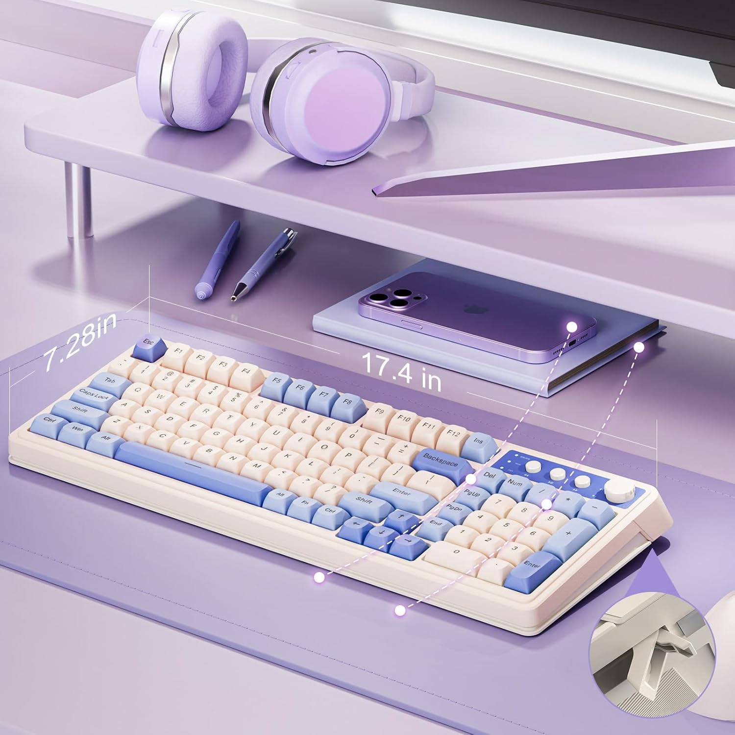 AULA S99, 99-Key, Wireless, Membrane, Gaming Keyboard, RGB, 5-Layer Padding, 2000 mAh Battery, Knob