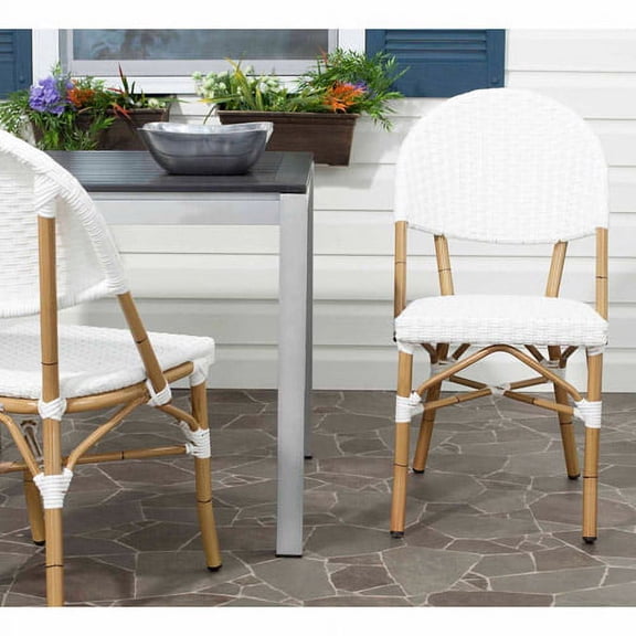 Safavieh Barrow Wicker Indoor-Outdoor Stacking Side Chair, Off White, Set of 2