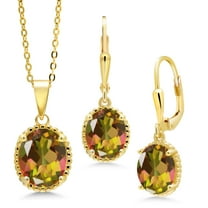 Gem Stone King 8.50 Ct Mango Mystic Topaz 18K Yellow Gold Plated Silver Pendant and Earrings Jewelry Set