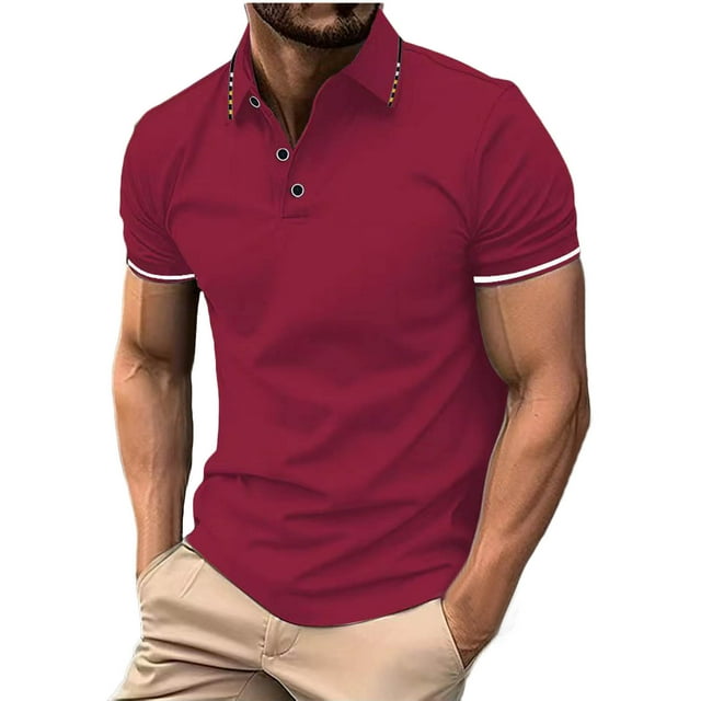 DPTALR Men's Casual Slim Turndown Collar Solid Color Short Sleeve T Shirt Tops Blouse