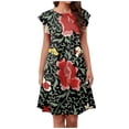 thumbnail image 2 of Pop Seller Summer Beach Dress For Women Casual Round Neck Tunic Ruffle Short Sleeve A-Line Tiered Babydoll Dress Flowy Mini Dress Red 2XL, 2 of 7
