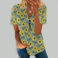 thumbnail image 2 of Dyegold Summer Tops for Women 2023 Trendy, Summer Womens Blouses and Tops Casual Sunflower Print Zipper Tshirt Short Sleeve V-Neck Tunic Tops Comfy Cozy ​Shirt, 2 of 5