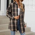 thumbnail image 3 of Jinhomg Fashion Plaid Shirt Jacket for Women Dressy Casual Long Sleeve Button Down Coat Loose Comfy Lapel Collared Shacket Jacket Black ang friday Deal CoffeeXXL, 3 of 7