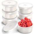 thumbnail image 1 of Hatrigo Porcelain Ramekins with Silicone Storage Lids, Set of 6 White Ramekins, 4 oz Oven Safe, 450F, Dishwasher Safe, 1 of 7