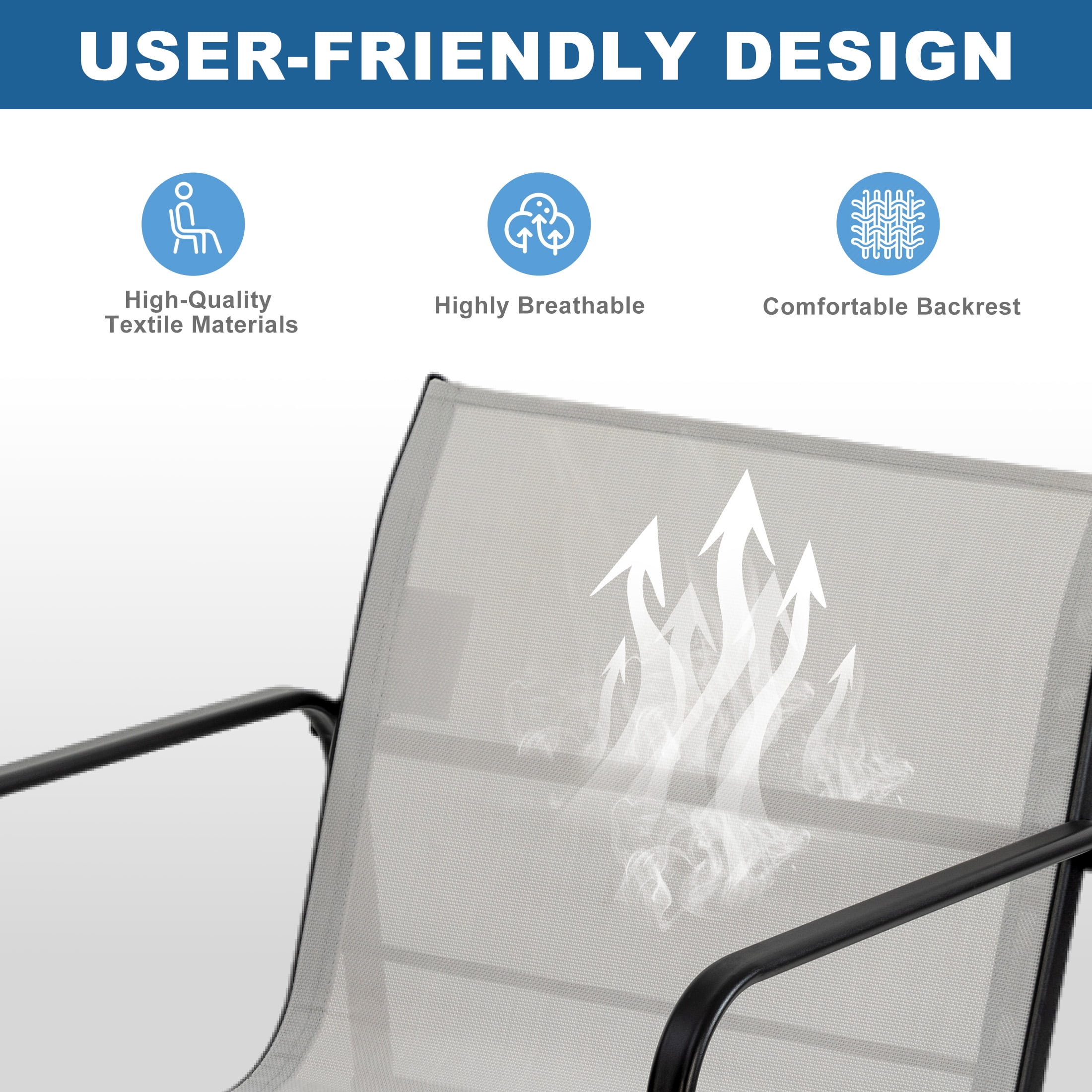 edx 3-Piece Outdoor Rocking Bistro Set with Glass Table Perfect for Poolside, Porch & Lawn, Gray