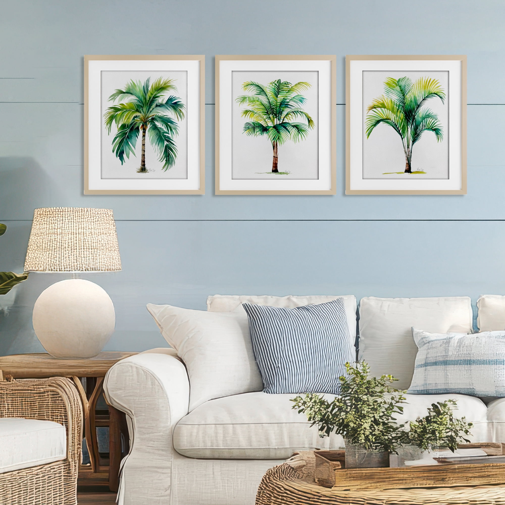 Stupell Industries Exotic Lagoon Palms 3 Piece Birch Framed Print Under Glass Set, design by Shelly Craig