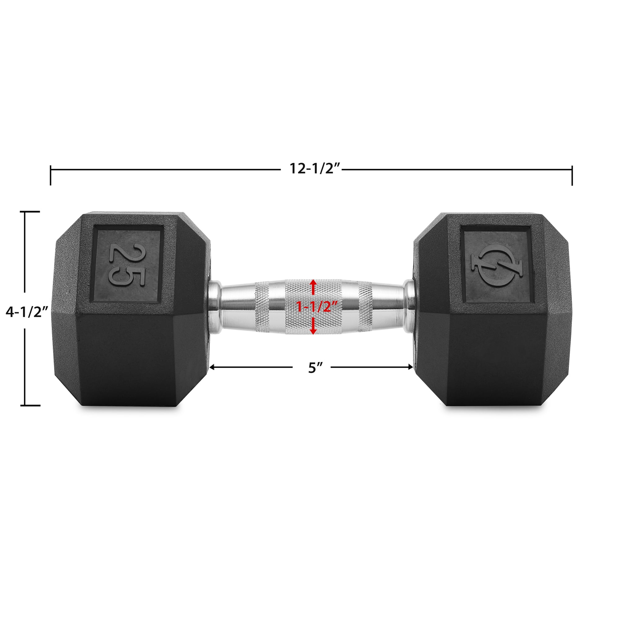 Philosophy Gym Rubber Coated Hex Dumbbell Hand Weight, 25 lbs
