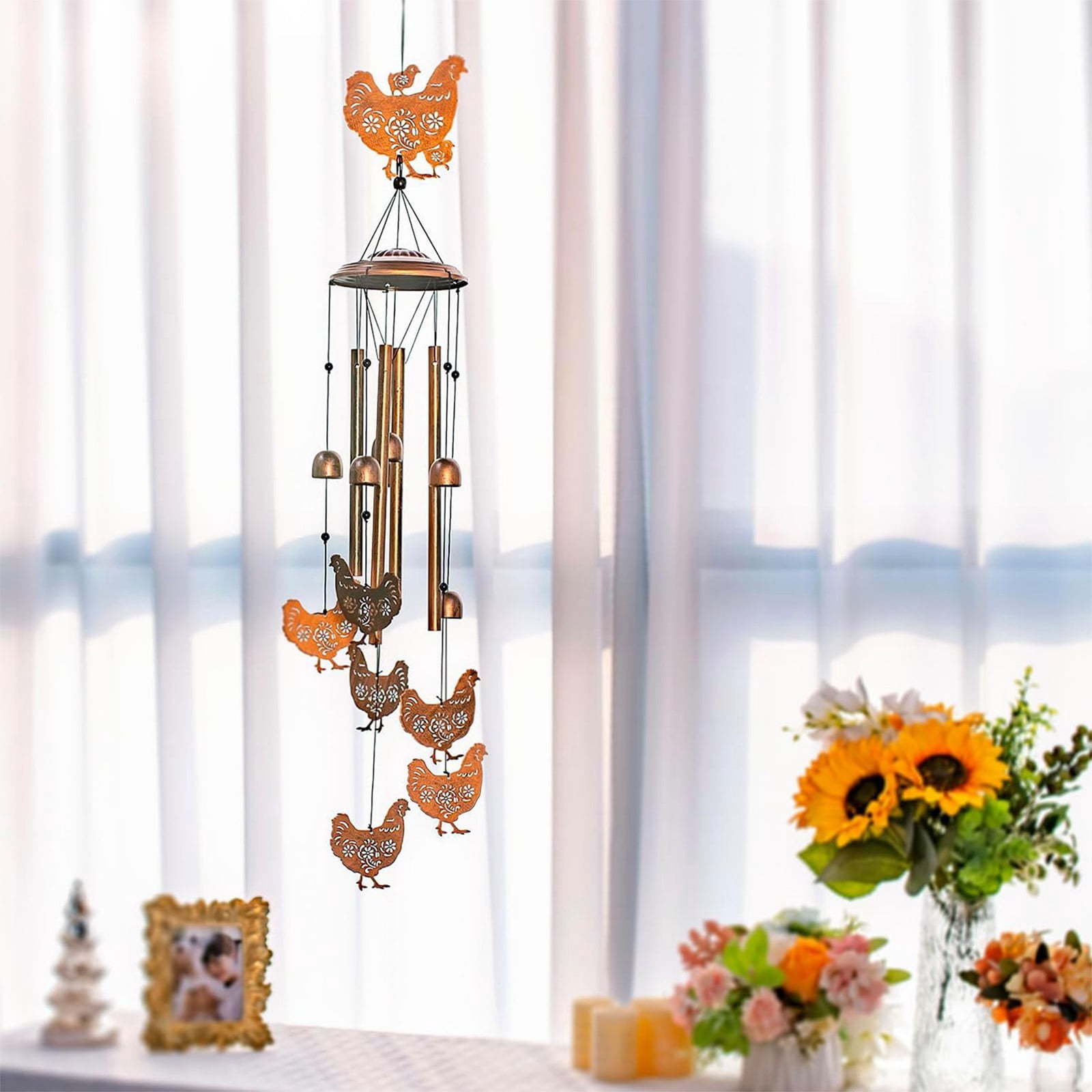 Rooster Shape Metal Wind Chime for Outdoor Garden, Handmade Patio Decor with Melodic Aluminum Tubes, Memorial Gift for Home and Yard
